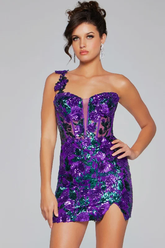 Floral Sequin Short One Shoulder Dress by Jovani 40647 Romantic floral dresses