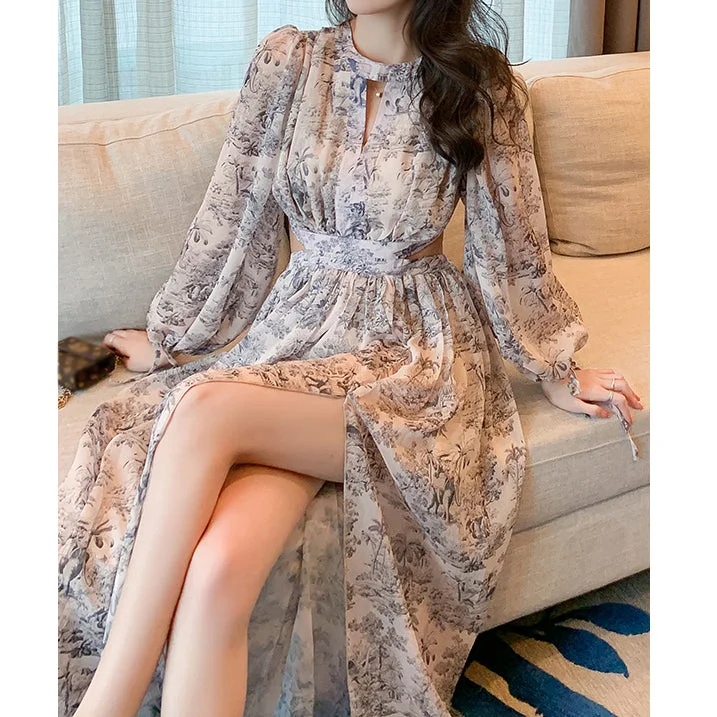 Long Sleeve Resort Chiffon Beach Floral Dress Wedding floral dresses