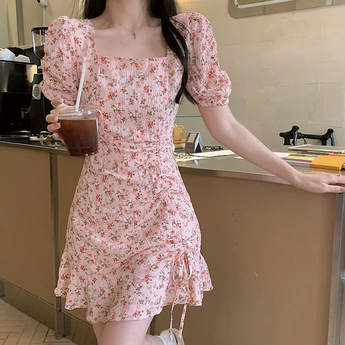 Oversized High Waist Floral Square Neck Dress Fashion-forward floral dresses