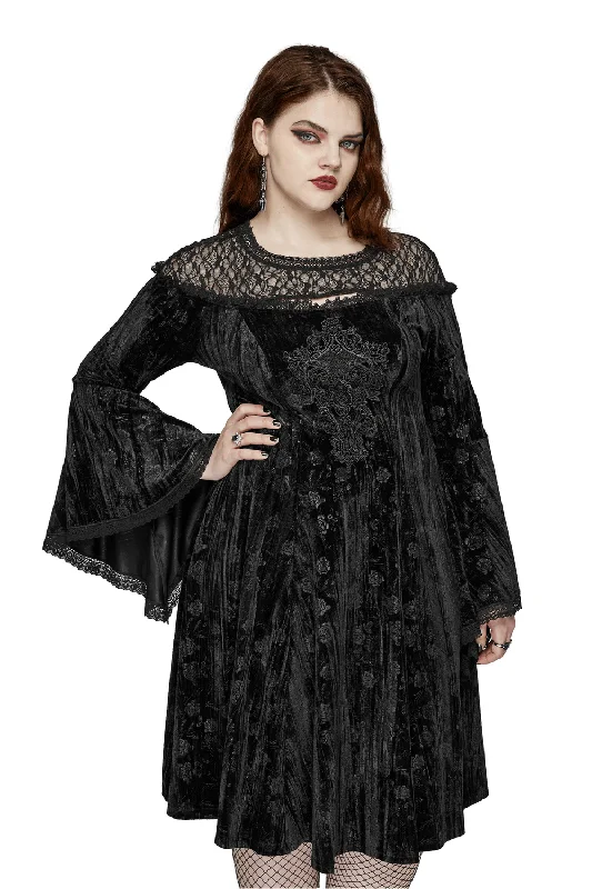 Black Lace Velvet Roses Dress - Gothic Elegance Lace Dress Lookbook