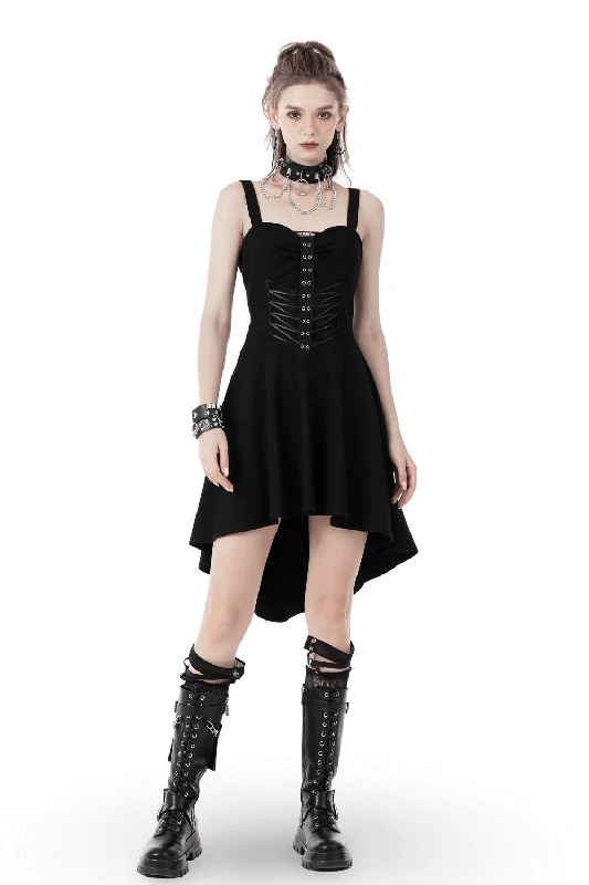 Gothic Black Lace-Up Corset Dress with Asymmetrical Hemline Lace Dress Modern