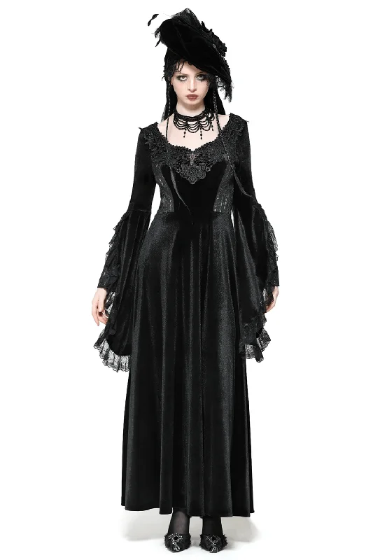 Gothic Black Velvet Lace-Up Renaissance Dress Lace Maxi Dress