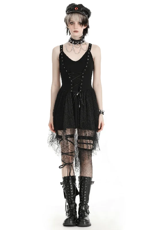 Gothic Lace-Up Black Dress with Spider Web Lace Details Lace Dress Shine