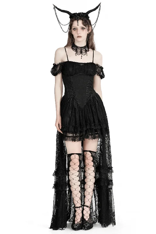 Gothic Off-Shoulder Lace High-Low Dress for Women Lace Dress Classic