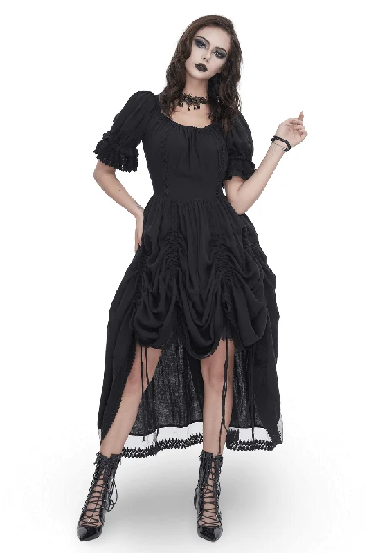 Gothic Victorian Lace-Up Dress with Puff Sleeves Lace Skater Dress