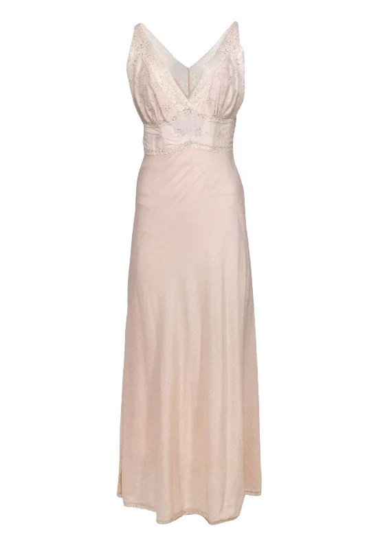 Mes Demoiselles - Pale Pink Cotton Blend Slip Dress w/ Ivory Lace Sz 4 Lace Dress Lookbook