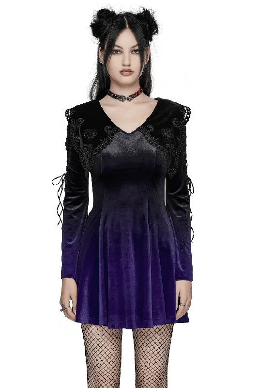 Purple Gradient Velvet Gothic Dress with Lace Details Lace Dress Sparkly