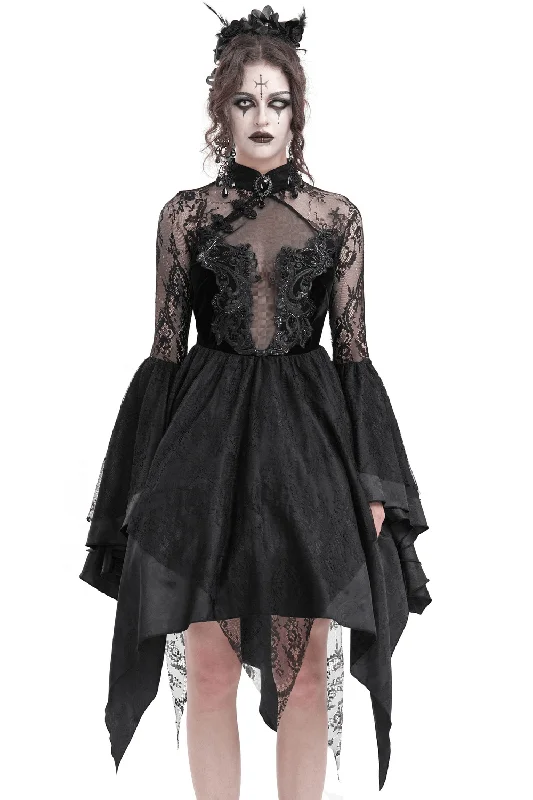 Sheer Lace Dress with Appliques and Flared Sleeves Lace Dress Set