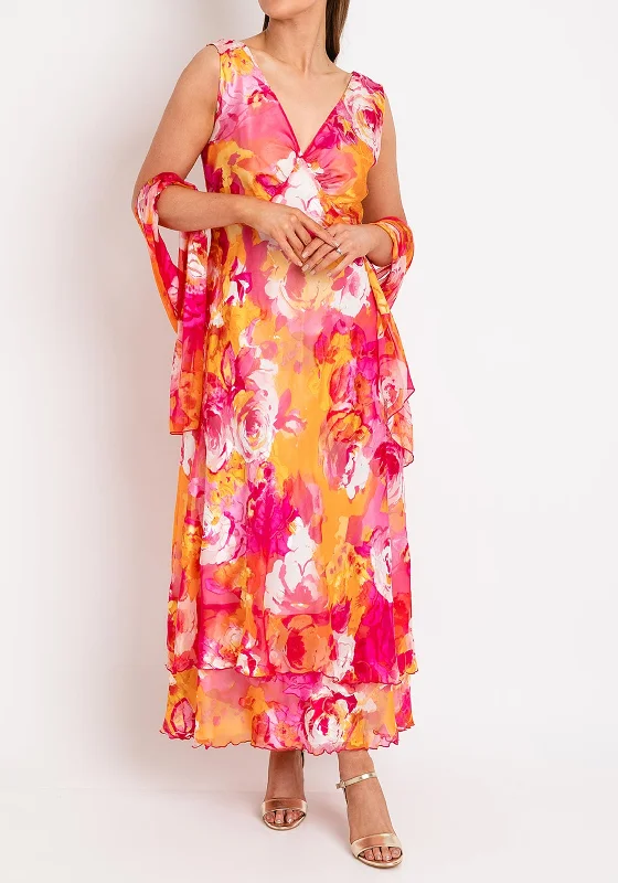 Allison Silk Floral Maxi Dress, Pink & Orange Ruffled Maxi Skirt