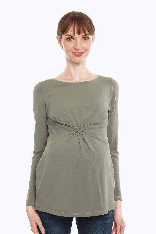 Darby Bamboo Cotton Long Sleeve Nursing Top Olive Green Elegant Long Skirt