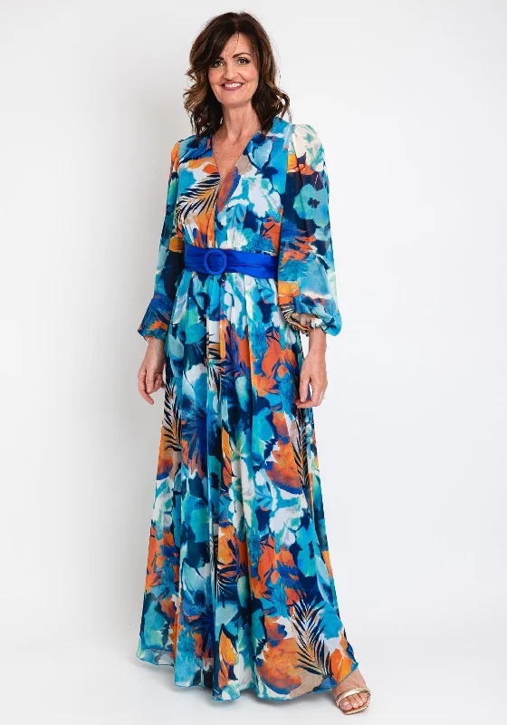 Herysa Godiva Chiffon Maxi Dress, Blue Multi Vintage Maxi Skirt