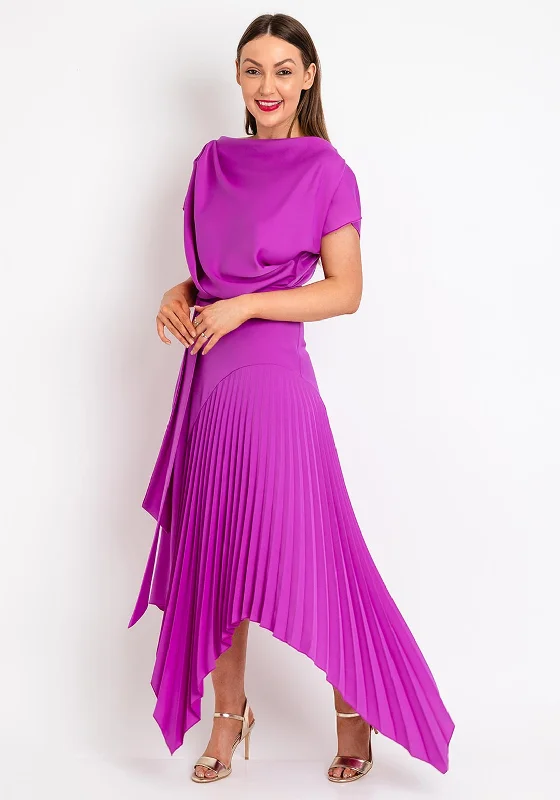 Kevan Jon Mila Pleat Drape Maxi Dress, Amethyst Trendy Maxi Skirt