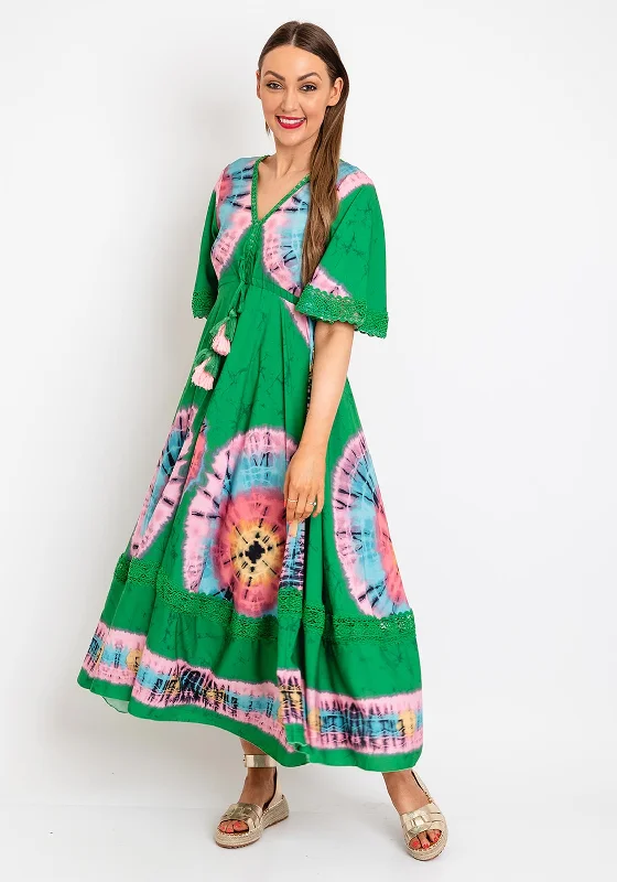 The Serafina Collection Tie Dye Print Maxi Dress, Green Button-up Maxi Skirt