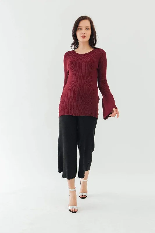 Long Flare Sleeves Derya Sweater Nursing Top Wine Cotton Maxi Skirt