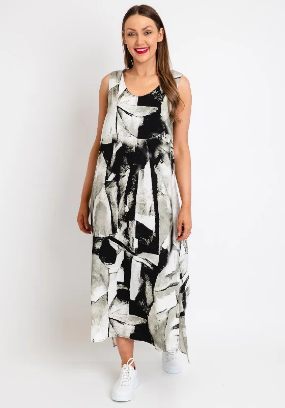 Naya Stone Print Shift Maxi Dress, Khaki & Black Comfortable Long Skirt