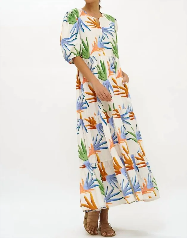 Puff Sleeve Maxi Dress In Floral Printed Maxi Skirt