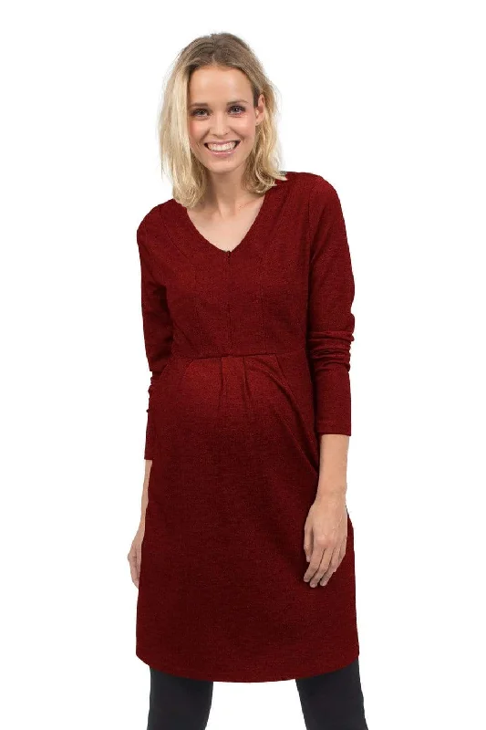 Bente Long Sleeve Bente V-Neck Nursing Dress Burgundy Tartan Maxi Skirt