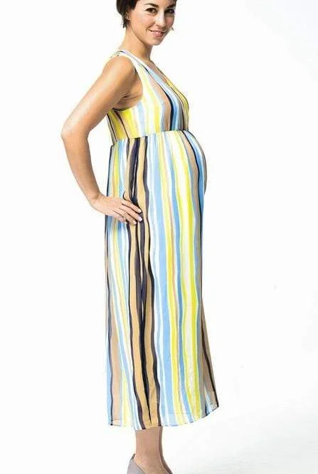 Cerise Maxi Maternity Dress Yellow Stripe A-line Maxi Skirt