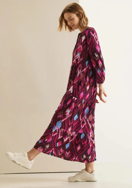 Street One Ikat Print Maxi Tiered Dress, Pink Multi Maxi Skirt Outfit