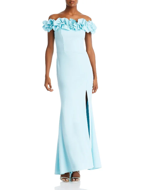 Womens Ruffled Long Evening Dress A-line Maxi Skirt