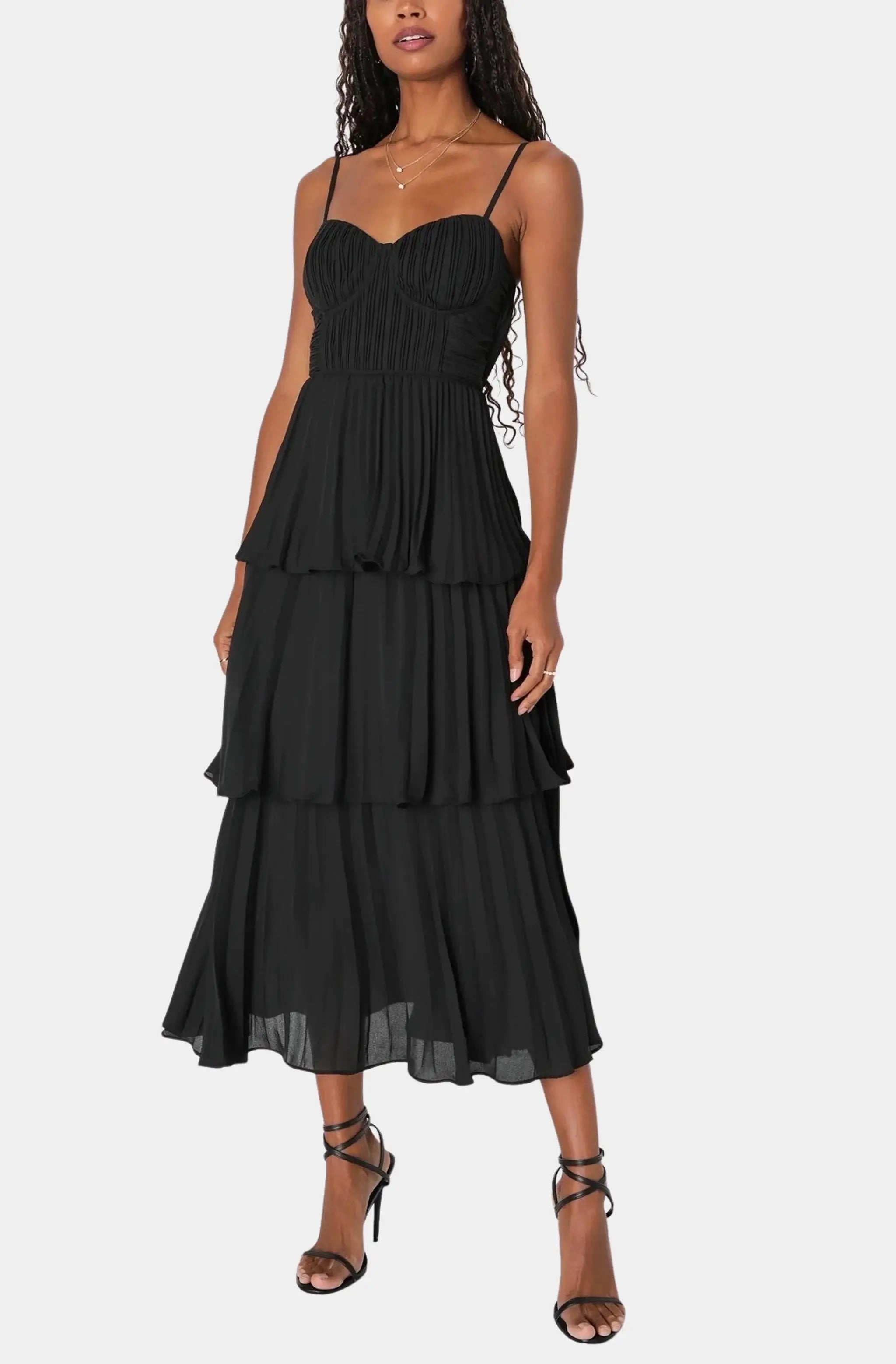 Cascading Crush Black Tiered Midi Dress Boho Midi Skirt