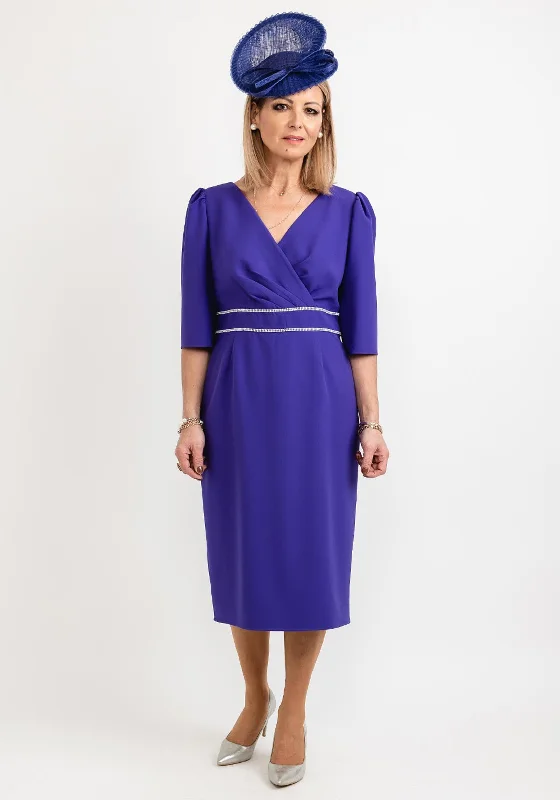 Gabriela Sanchez Diamante Trim Adjustable Bow Midi Dress, Purple Knit Midi Skirt