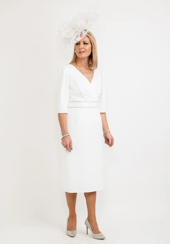 Gabriela Sanchez Diamante Trim Adjustable Bow Midi Dress, White Tulle Midi Skirt