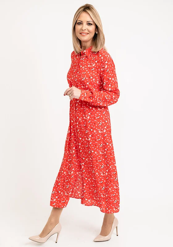 iBlues Giralda Heart Print Midi Shirt Dress, Red Trendy Midi Look