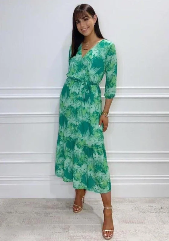 Kate & Pippa Boho Printed Midi Wrap Dress, Green Maxi Length Midi