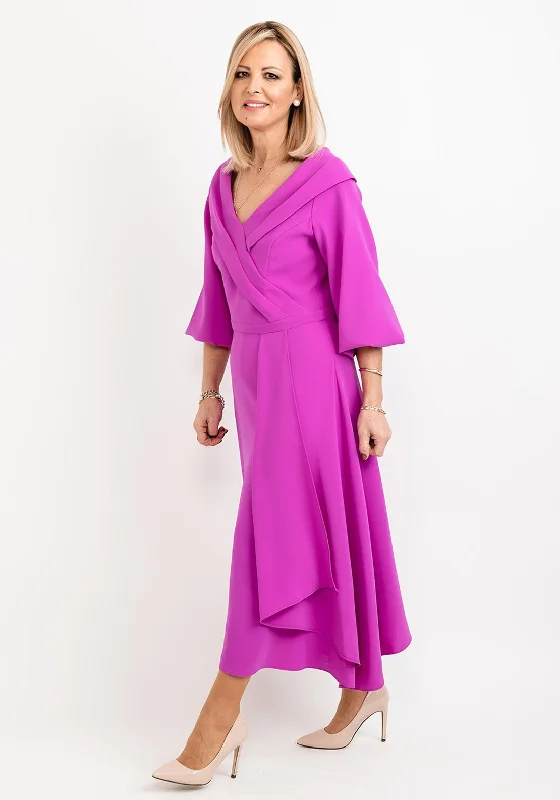 Lizabella Bishop Sleeve Wrap Midi Dress, Fuchsia Long Midi Skirt