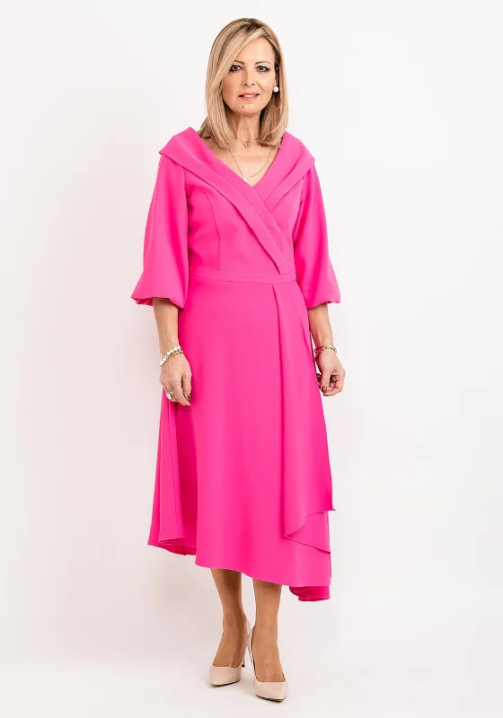 Lizabella Bishop Sleeve Wrap Midi Dress, Hot Pink Wrap Midi Skirt