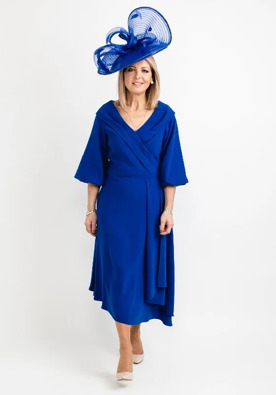 Lizabella Bishop Sleeve Wrap Midi Dress, Royal Blue Soft Denim Midi