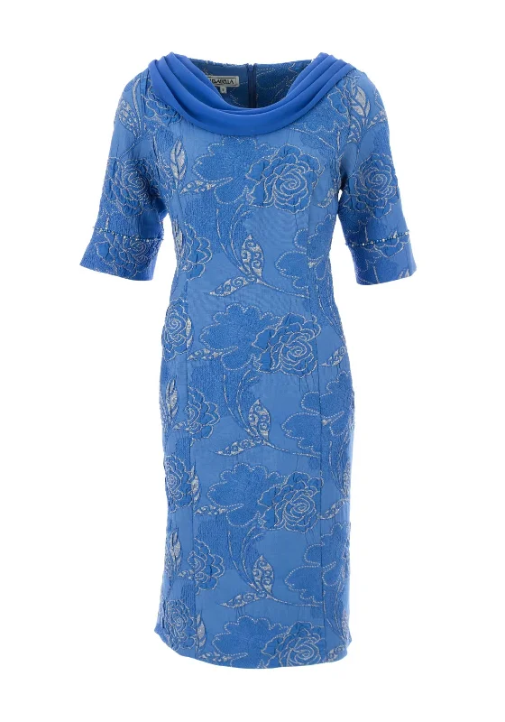 Lizabella Jacquard Floral Printed Midi Dress, Azure Blue Midi Skirt Print