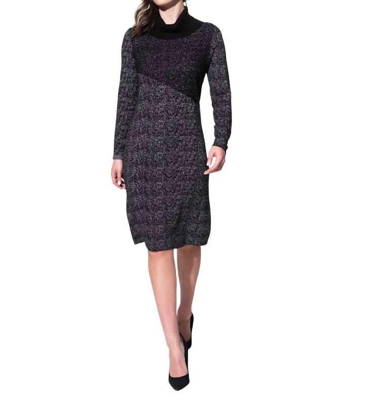 Cowl Neck Variegated Sweater Dress In Black/white Sleeveless Sweater Dress