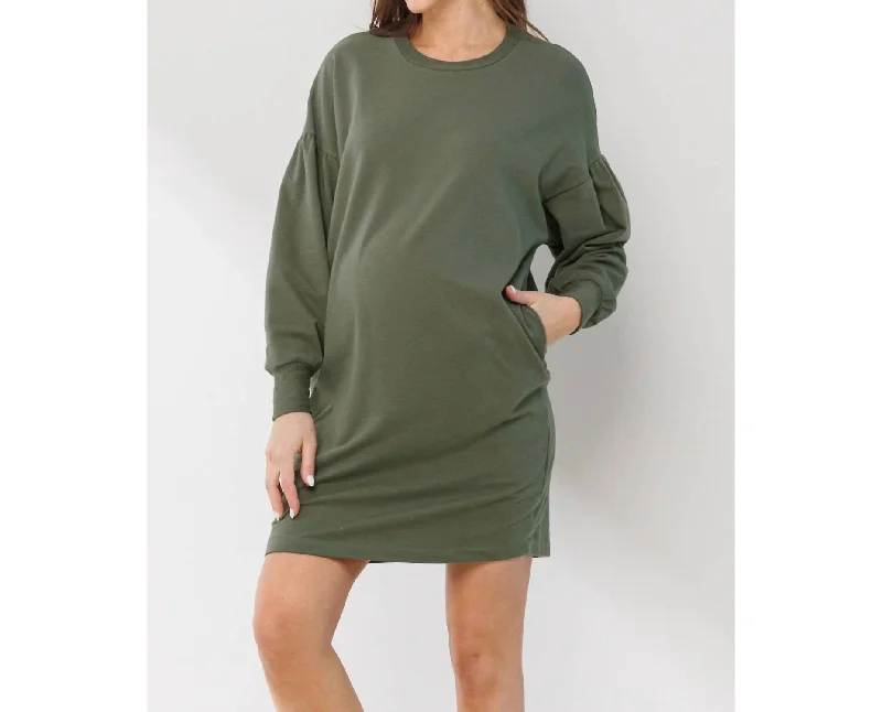 Maternity Sweater Dress In Olive High Neck Sweater Dress