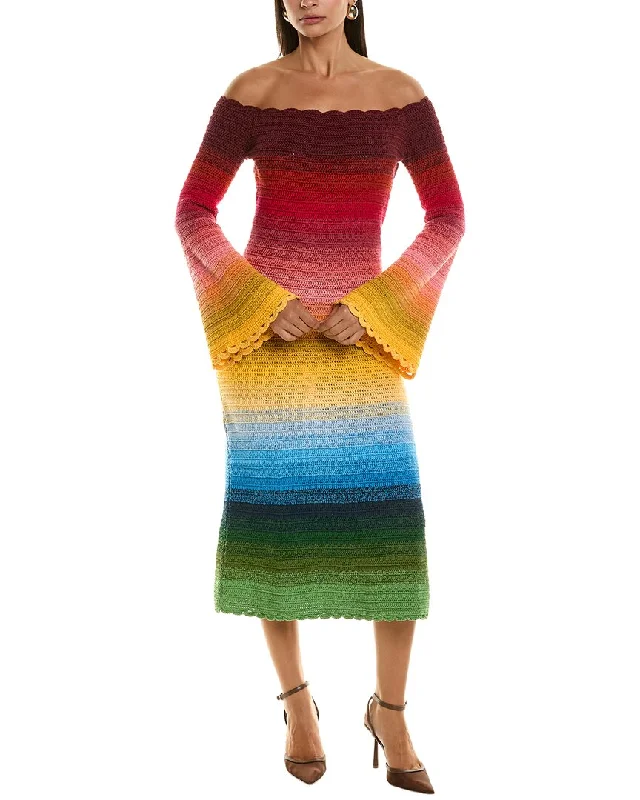 Oscar de la Renta Rainbow Ombre Sweaterdress Long Sleeve Knit Dress