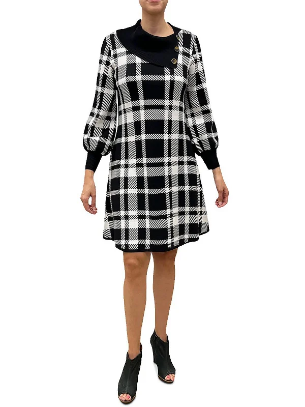 Womens Plaid Sweaterdress Chunky Knit Dress