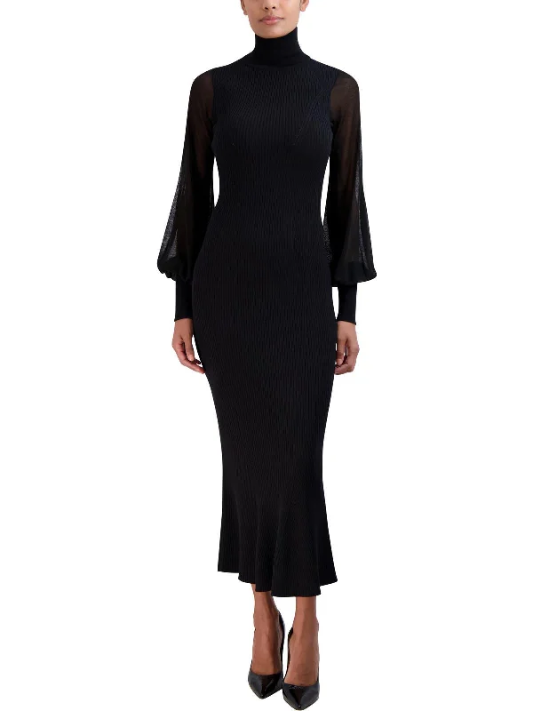 Womens Sheer Ribbed Sweaterdress Midi Sweater Dress