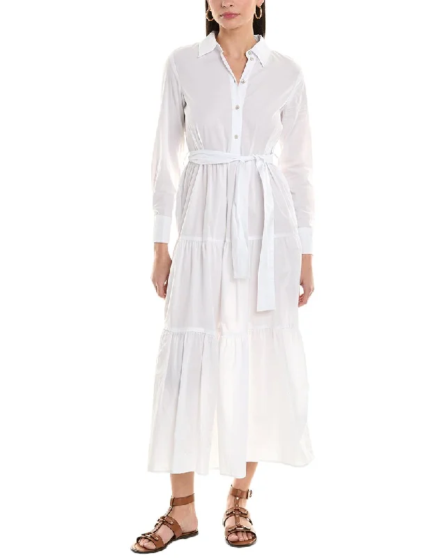 ALPHA STUDIO Tiered Shirtdress Belted Shirt Dress