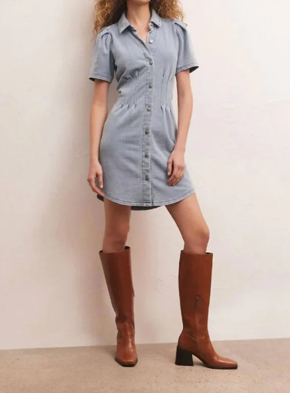 Kelsey Knit Denim Shirt Dress In Blue Day Shirt Dress