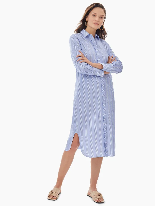 Pinstripe Cotton Poplin Shirtdress Light Shirt Dress