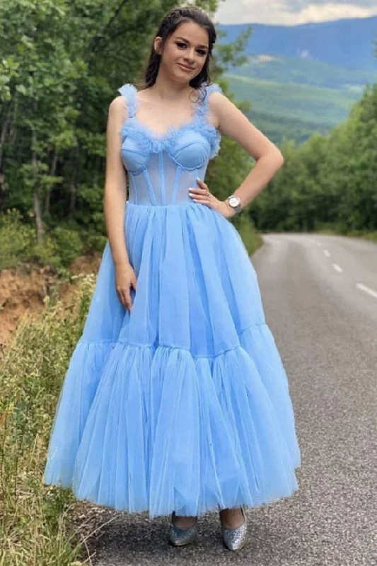 Princess Light Sky Blue Tulle Long Prom Dress Tulle Dress Soft