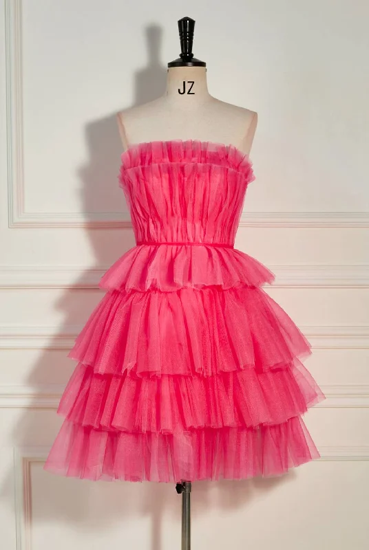 Watermelon Ruffles Tiered Tulle Homecoming Dress Tulle Dress Layers