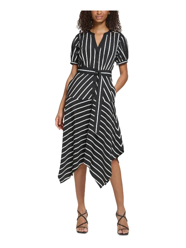 Womens Crepe Striped Shirtdress Summer Shirt Dress