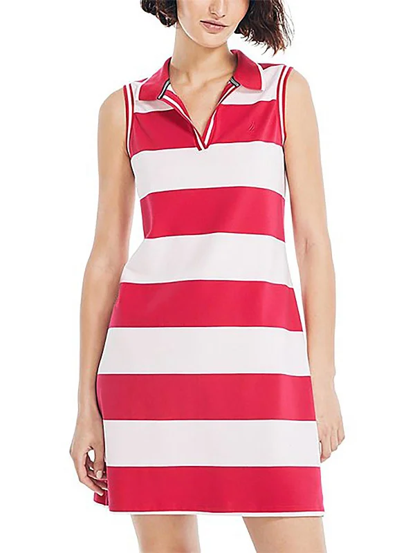 Womens Rugby Stripe Sleeveless Shirtdress Printed Button Shirt