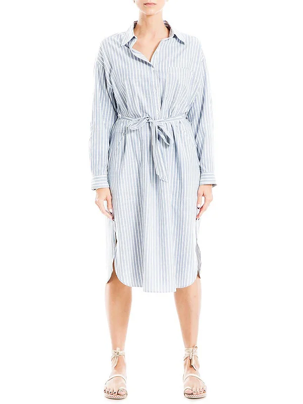 Womens Striped Knee-Length Shirtdress Long Shirt Dress