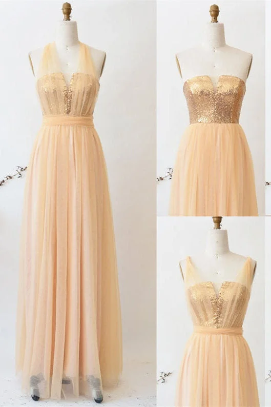 A-Line Champagne Tulle Mismatched Bridesmaid Dress Boho Tulle Dress