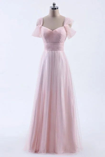 Bakcless Pink Cold Shoulder Tulle Bridesmaid Dress White Tulle Dress