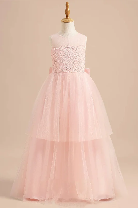 Pink Crew Neck Lace Top Layered Tulle Flower Girl Dress Tulle Dress Design