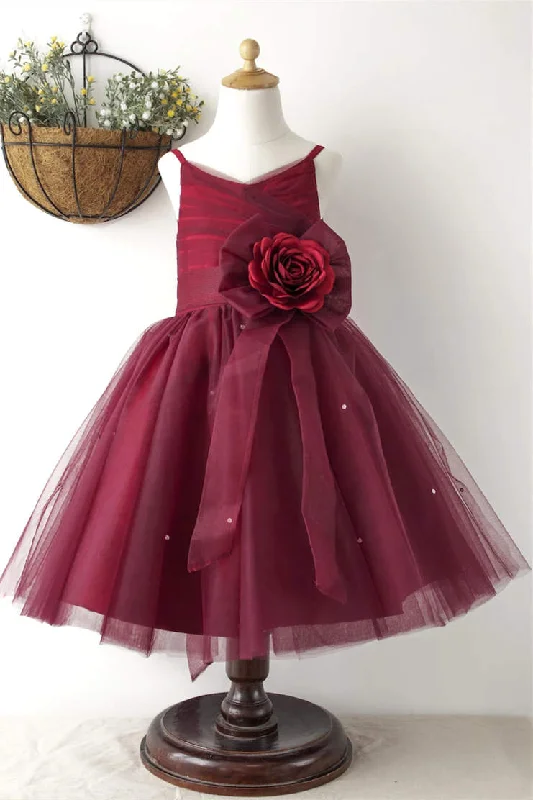 Princess Burgundy Tulle Flower Girl Dress Tulle Dress Fashion